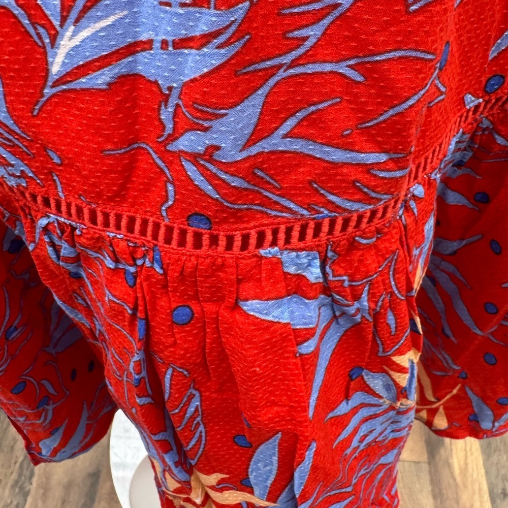 Lost + Wander Red Floral Smocked Midi Dress NWT Size XS Boho Romantic - Picture 5 of 16